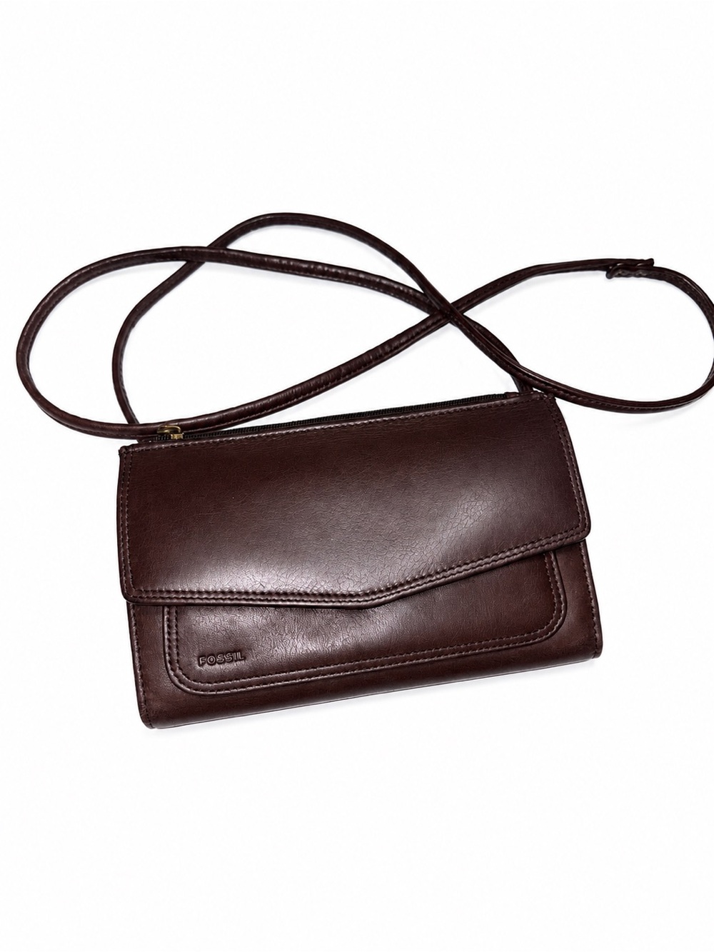 Vintage Fossil Leather Crossbody Wallet Organizer Bag brown